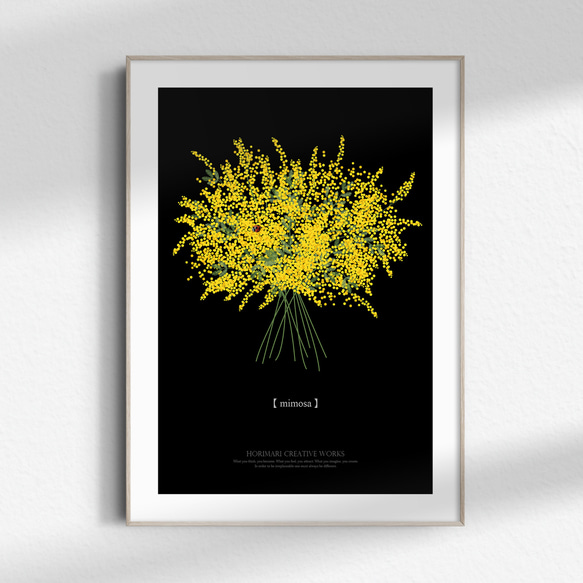 額装品/アレサ フランクリン/アート/ポスター/インテリア 大人っぽいミモザのブーケ】グレー背景 インテリア アートポスター