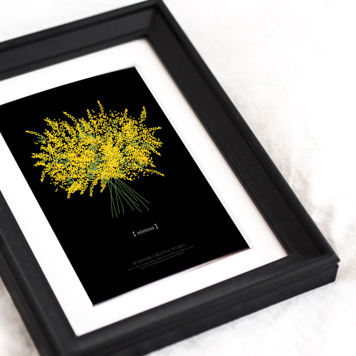 大人っぽいミモザのブーケ】黒背景 インテリア アートポスター Étape76