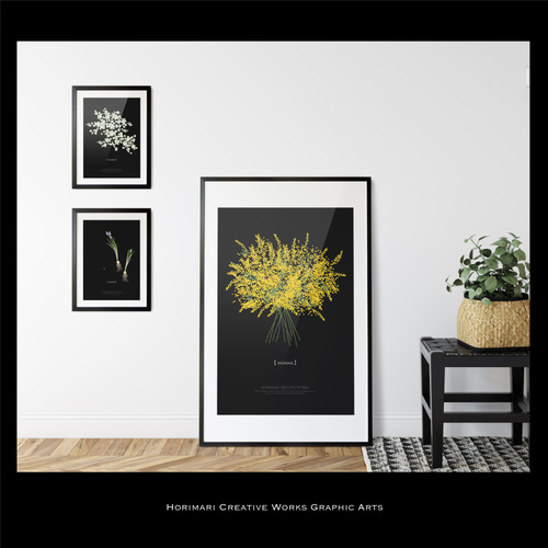 大人っぽいミモザのブーケ】黒背景 インテリア アートポスター Étape76