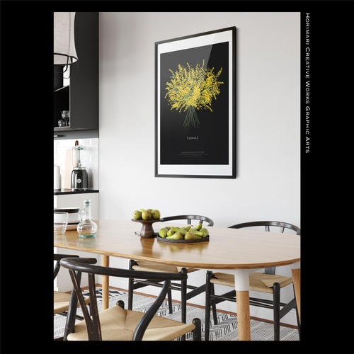 大人っぽいミモザのブーケ】黒背景 インテリア アートポスター Étape76