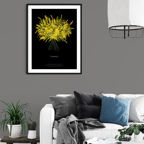 大人っぽいミモザのブーケ】黒背景 インテリア アートポスター Étape76