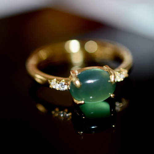 A45-1 特売 天然 クリソプレーズ 緑玉髄 銅 金メッキ リング 指輪 母の