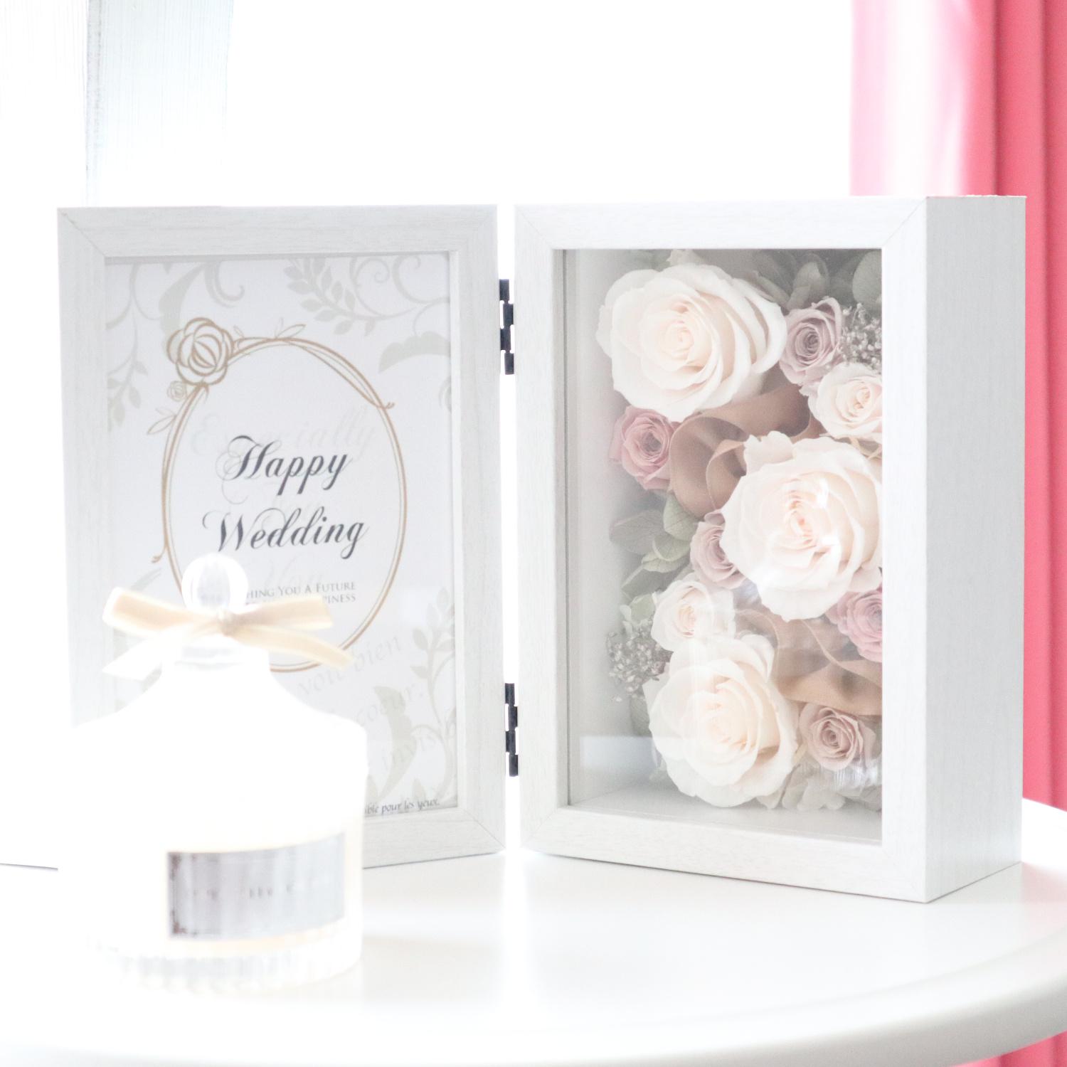 【送料無料】メッセージカード付｜シャンパンホワイトの上品なフォトフレーム｜記念日・結婚祝い・退職祝い　pre.056