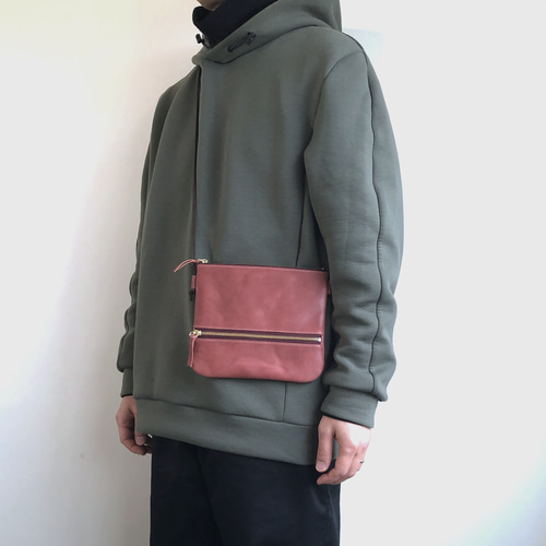 お札と小銭を自動仕分け☆本革お財布サコッシュ（ボルドー