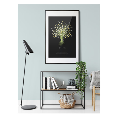 大人っぽいカモミールのブーケ】インテリア アートポスター 黒ベース