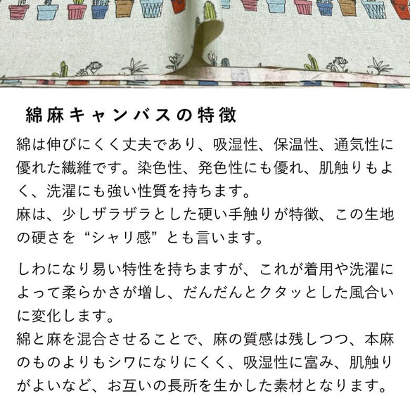 110×50 北欧 サボテン イエロー 花柄 生地 布 綿麻キャンバス コットンリネン 50cm単位販売 商用利用可 11枚目の画像