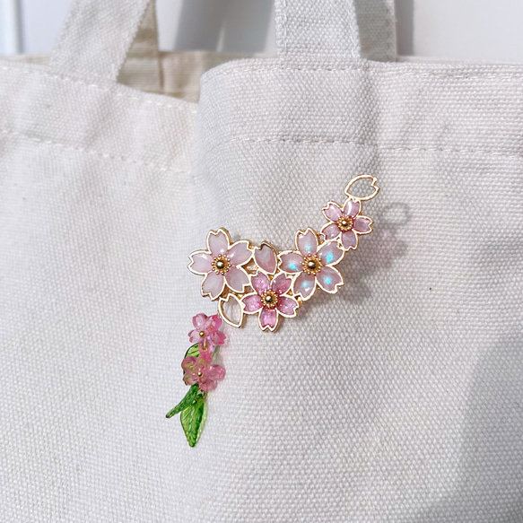 桜　花びら　ブローチ　春　ピンク　ゴールド/シルバー　桜　大人フォーマル2024 桜ハンドメイド2024 9枚目の画像