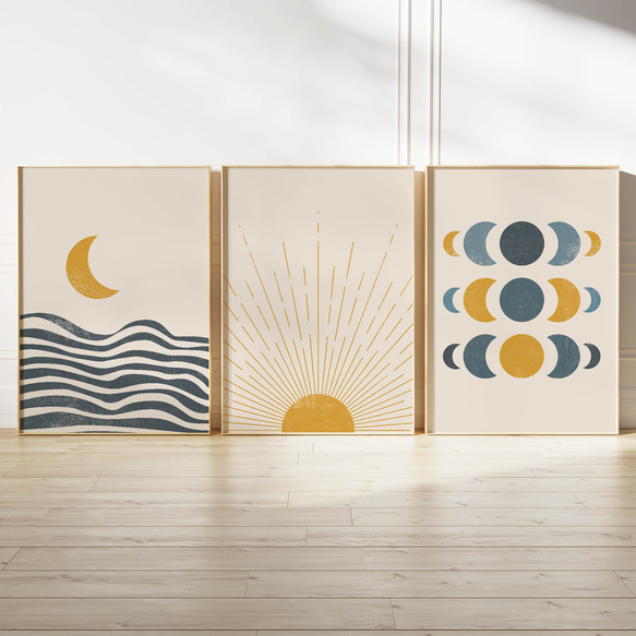 アートポスター 北欧風 シンプルモダン 月 太陽 幾何学 おしゃれ