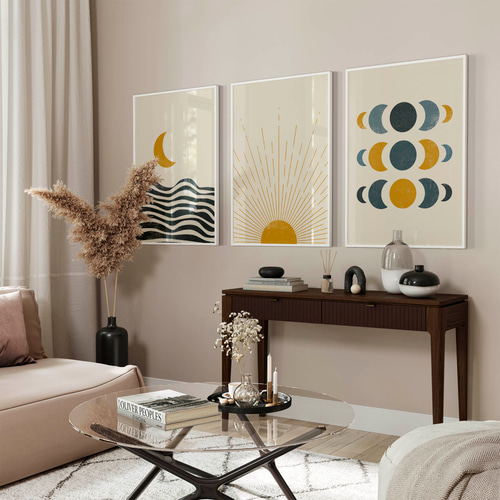 アートポスター 月と太陽 ボヘミアンスタイル プリント 3枚セット
