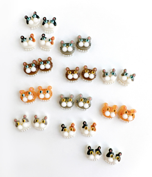 受注制作】いつも一緒に‍ฅ^•ω•^ฅ にゃんこ ピアス／イヤリング 猫 ねこ 