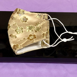 高級西陣織金襴マスク　黄梅　立体縫製　抗菌防臭生地 5枚目の画像
