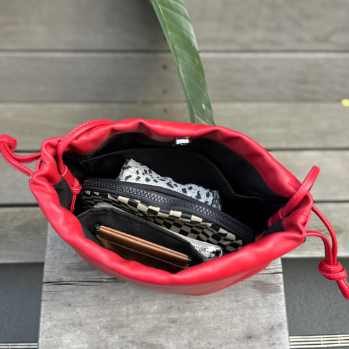 SALE!【RED】コロンと可愛いレザー巾着2wayショルダーバッグ