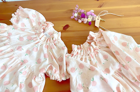 半袖・長袖　150cm対応　すっぽりかぶれる桃のワンピース　子供服 2枚目の画像
