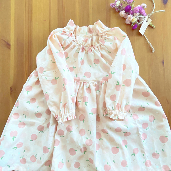 半袖・長袖　150cm対応　すっぽりかぶれる桃のワンピース　子供服 17枚目の画像