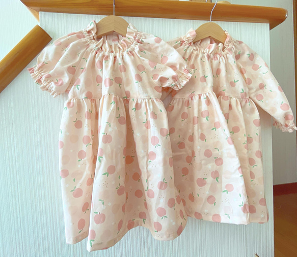 半袖・長袖　150cm対応　すっぽりかぶれる桃のワンピース　子供服 8枚目の画像