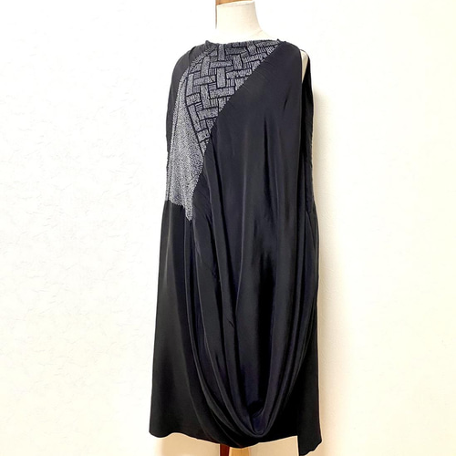 兵児帯リメイク ドレープワンピース⑩ 黒 着物リメイク ワンピース