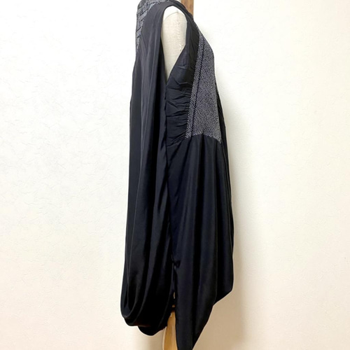 兵児帯リメイク ドレープワンピース⑩ 黒 着物リメイク ワンピース