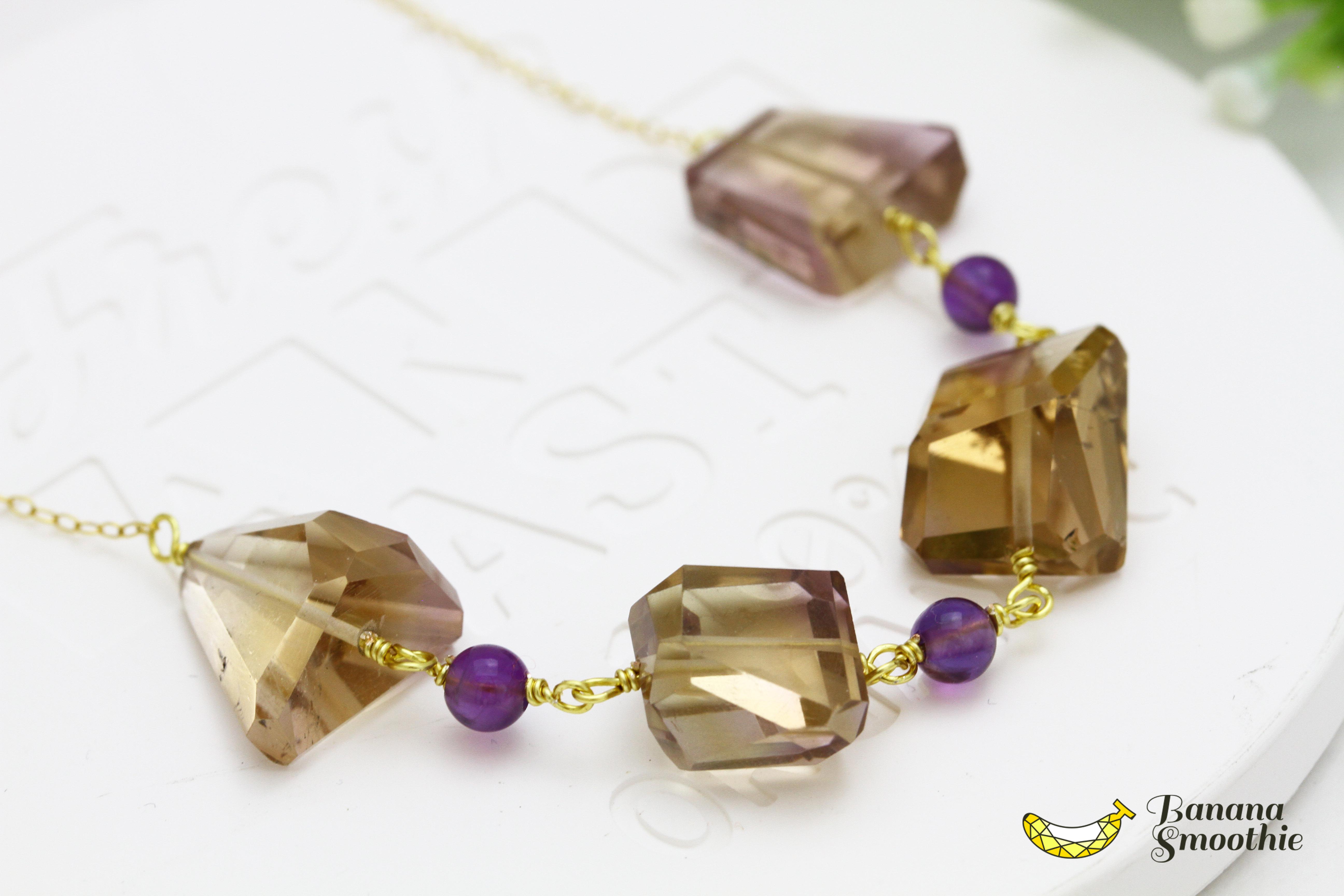 輝き抜群 ラフな感じが美しい シトリン強め アメトリン ラフカット 14kgfネックレス 2月・11月誕生石