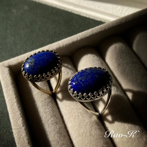 ラピスラズリーリング 天然ラピスラズリリング 17号 原石から磨いた1点ものジュエリー