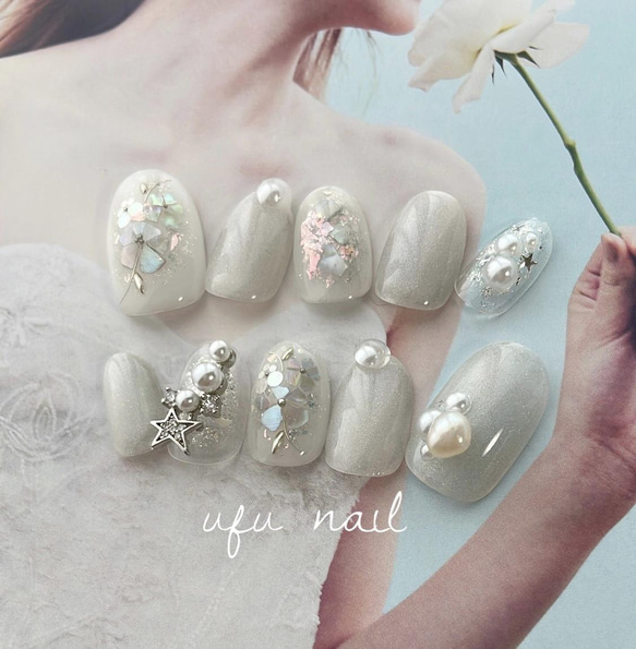 star pearl flower nail☆☆星/スター/マグネットネイル/ギャラクシーネイル 1枚目の画像