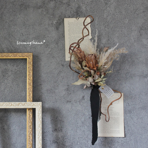 創作スワッグ　プロテア＆キュウイツル peindre] swag プロテアとキウイつるのスワッグ ドライフラワー