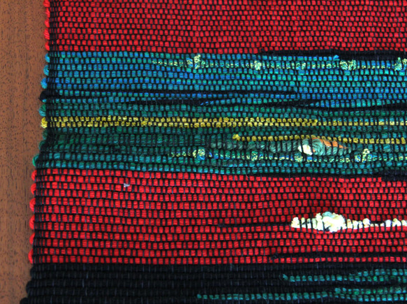 ウールコットン手織りテーブルランナー30㎝×123㎝　レッドグリーン/タペストリー/敷物/インテリア 5枚目の画像