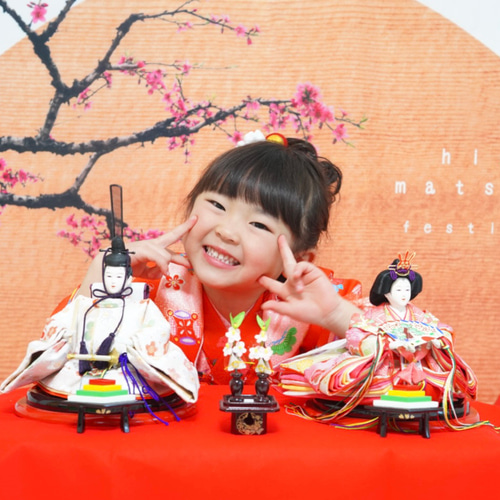 桃の花マット 扇のオルゴール ひな祭りタペストリー 雛飾り 背景布