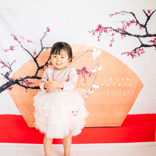 桃の花マット 扇のオルゴール ひな祭りタペストリー 雛飾り 背景布