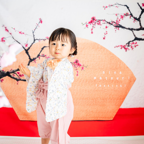 桃の花マット 扇のオルゴール ひな祭りタペストリー 雛飾り 背景布