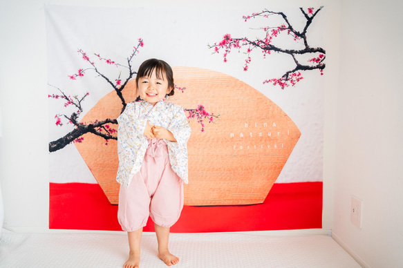 桃の花マット  扇のオルゴール   ひな祭りタペストリー 3枚目の画像