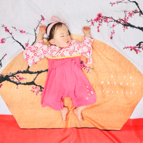 桃の花マット 扇のオルゴール ひな祭りタペストリー 雛飾り 背景布