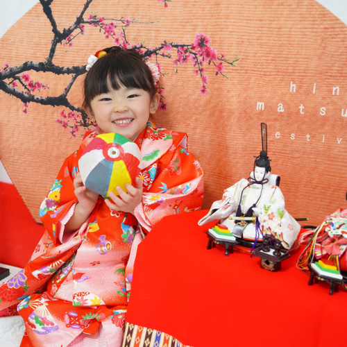 桃の花マット 扇のオルゴール ひな祭りタペストリー 雛飾り 背景布