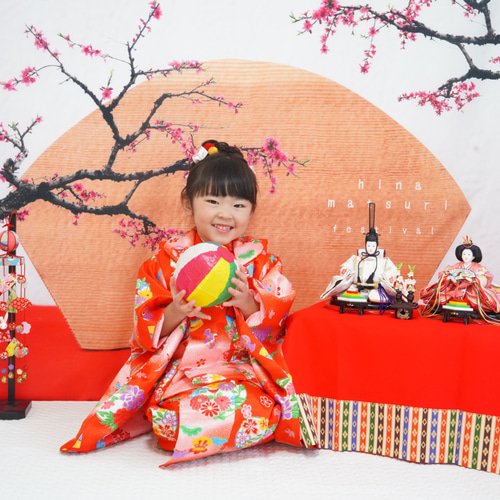 桃の花マット 扇のオルゴール ひな祭りタペストリー 雛飾り 背景布