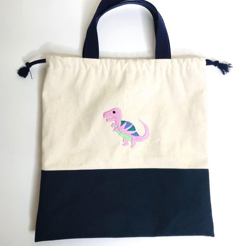 恐竜刺繍 レッスンバッグ シューズバッグ 体操服袋 トートバッグ 4点 