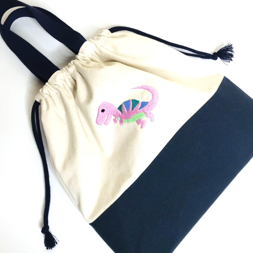 恐竜刺繍 レッスンバッグ シューズバッグ 体操服袋 トートバッグ 4点 