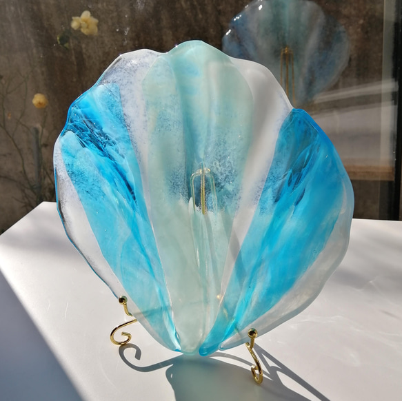 貝殻ガラスプレート シェル型のガラス皿 ガラスのオブジェとして