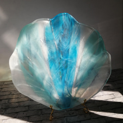 晴れやかブルー2023　ガラス製シェルプレート　貝殻型のガラス皿　オブジェとして飾っても 5枚目の画像