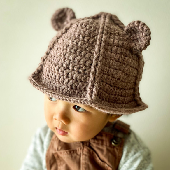【Spring hat•くすみカラ-6色】子供用　くすみカラ-くま耳バケットハット 4枚目の画像