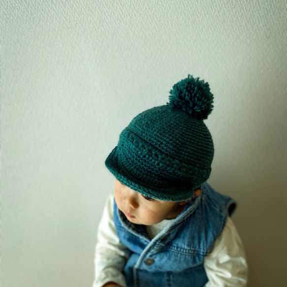 【Spring hat•くすみカラ-6色】子供用　くすみカラ-ボンボン帽子 4枚目の画像