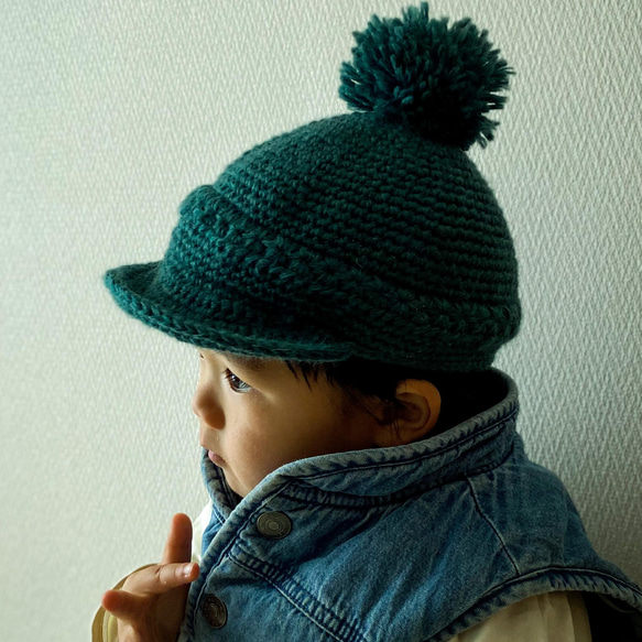 【Spring hat•くすみカラ-6色】子供用　くすみカラ-ボンボン帽子 5枚目の画像