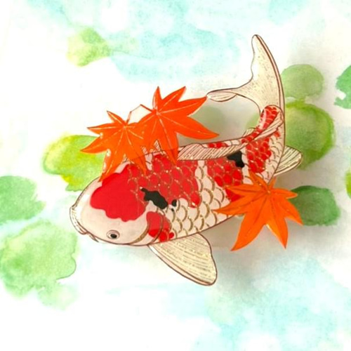 鯉と紅葉＊帯留め 帯留め ねぎねぎ 通販｜Creema(クリーマ) 13356226