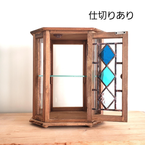ステンドグラス アンティーク調ガラス窓つき 木製ミニ