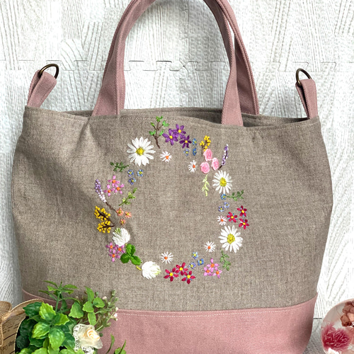 TRAUM.linokekena－flat□花刺繍toteリネン/コットン/他 TRAUM.linokekena－flat□花刺繍toteリネン/コットン/他 - メルカリ
