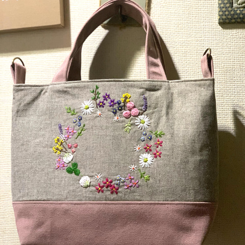 受注製作＞ハンドメイド＊トートバッグ＊手刺繍+リネン+シルバー