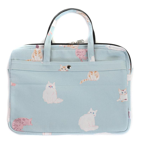 大人可愛いパソコンバッグ（水色×猫）13.3インチ A4収納 両側ポケット