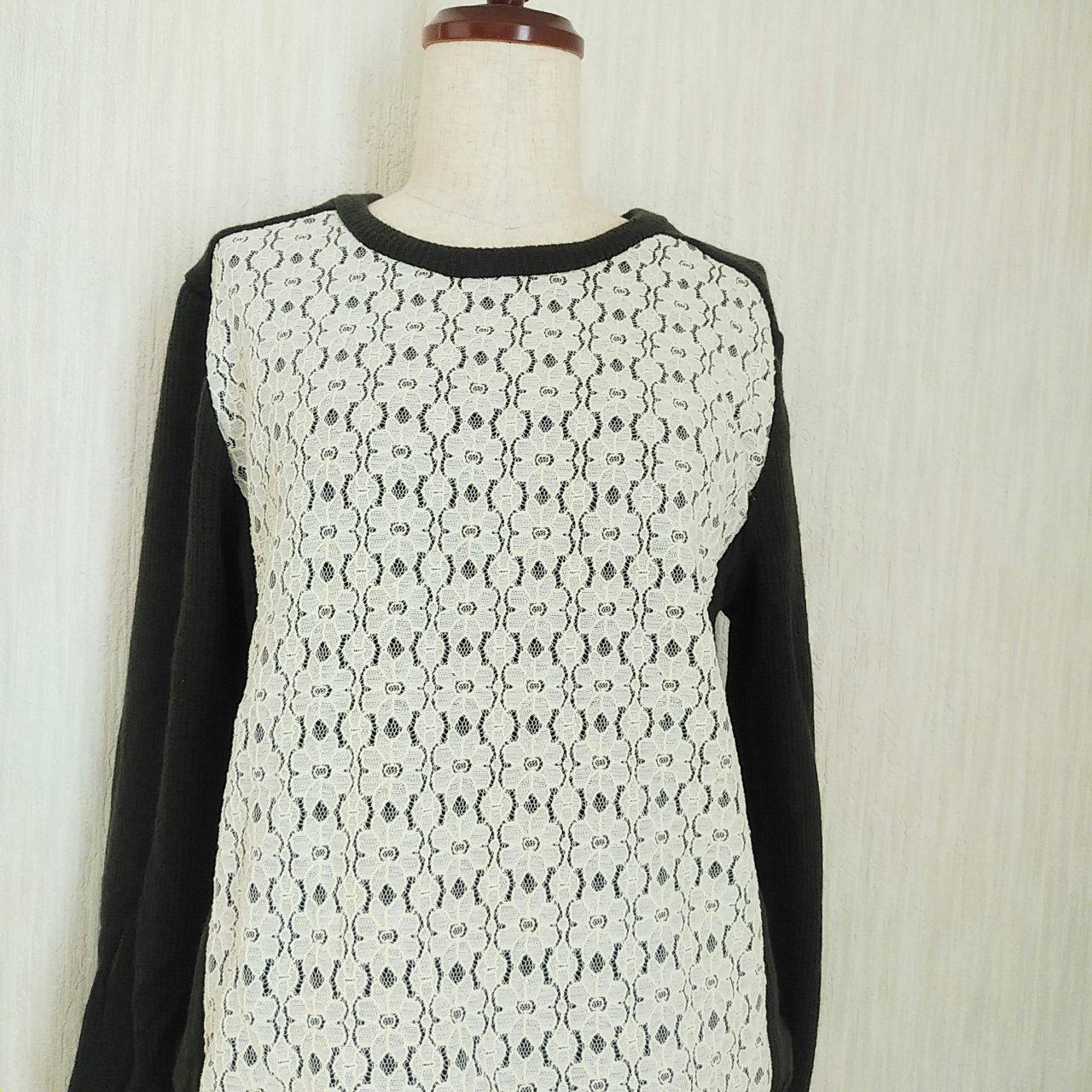 フロントパネルプルオーバーL/深緑×レース