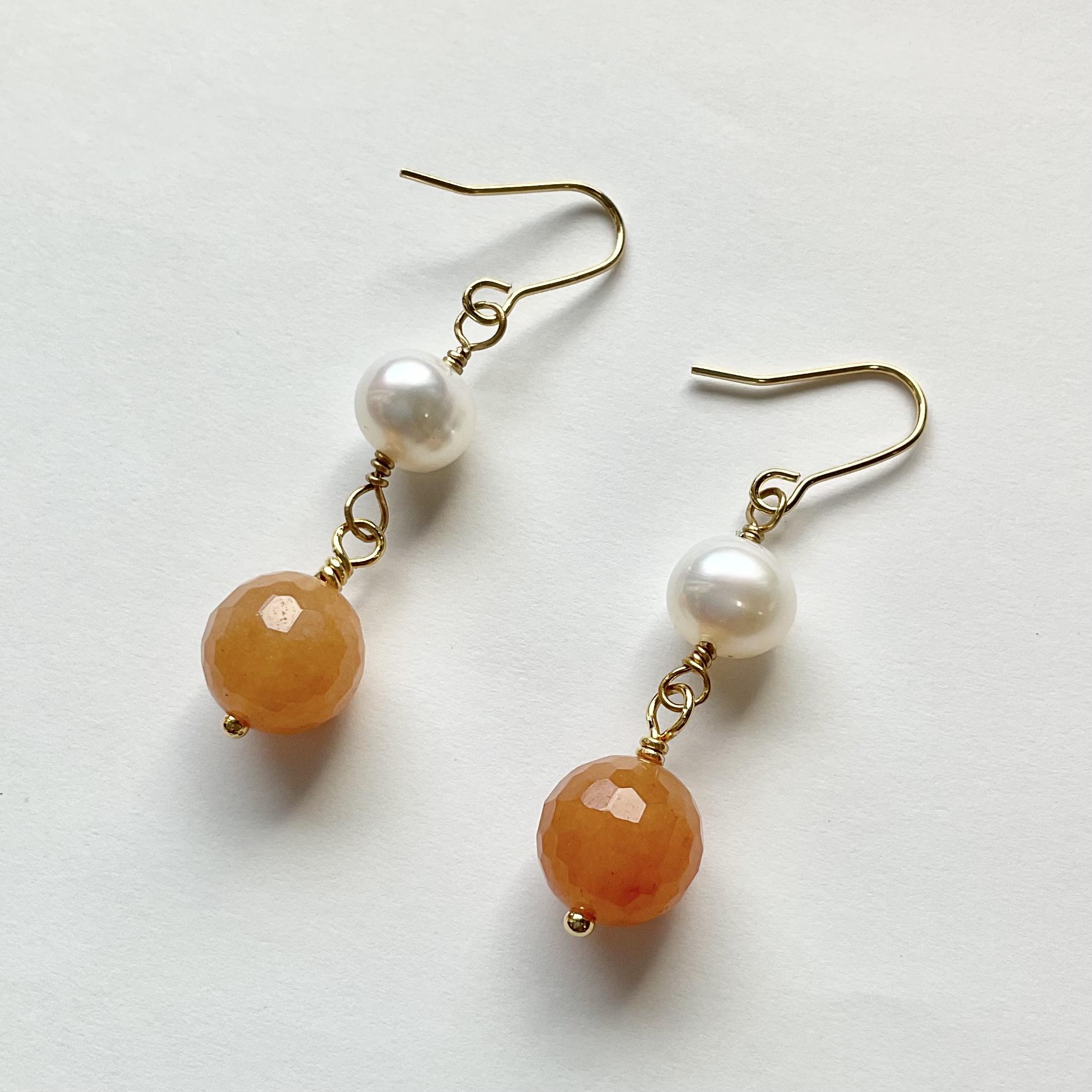 淡水パールとレッドアベンチュリンのロングピアス