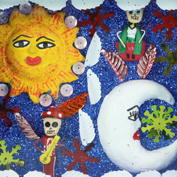 メキシコ壁飾り 置物 ニチョ ガラス カラベラ 大 005 太陽と月 2枚目の画像
