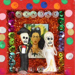メキシコ壁飾り 置物 ニチョ ボックス カラベラ（ガイコツ）小 007 2枚目の画像