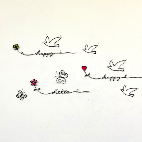 お花と蝶 hello ワイヤークラフト アート 壁飾り 可愛い お花と蝶 hello ワイヤークラフト アート 壁飾り 可愛い